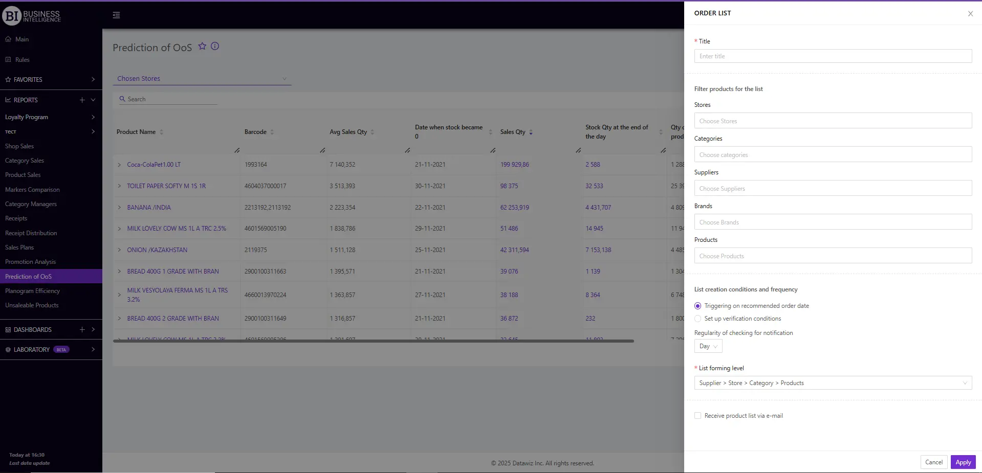 automatic order listing